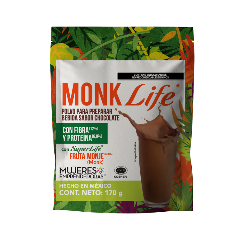 Monk Life® Polvo Para Preparar Bebida Sabor Chocolate 170 gramos
