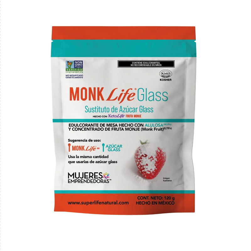 Monk Life Glass, sustituto de azúcar glass sin azúcares, presentaciones de 120g y 1kg