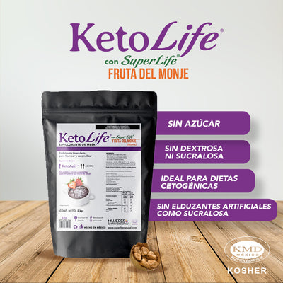Keto Life® granulado para hornear y caramelizar sin azúcar ideal para dietas keto, endulza el doble que el azúcar, Presentaciones de 200 g y 2 kg