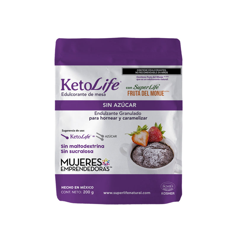 Keto Life® granulado para hornear y caramelizar sin azúcar ideal para dietas keto, endulza el doble que el azúcar, Presentaciones de 200 g y 2 kg