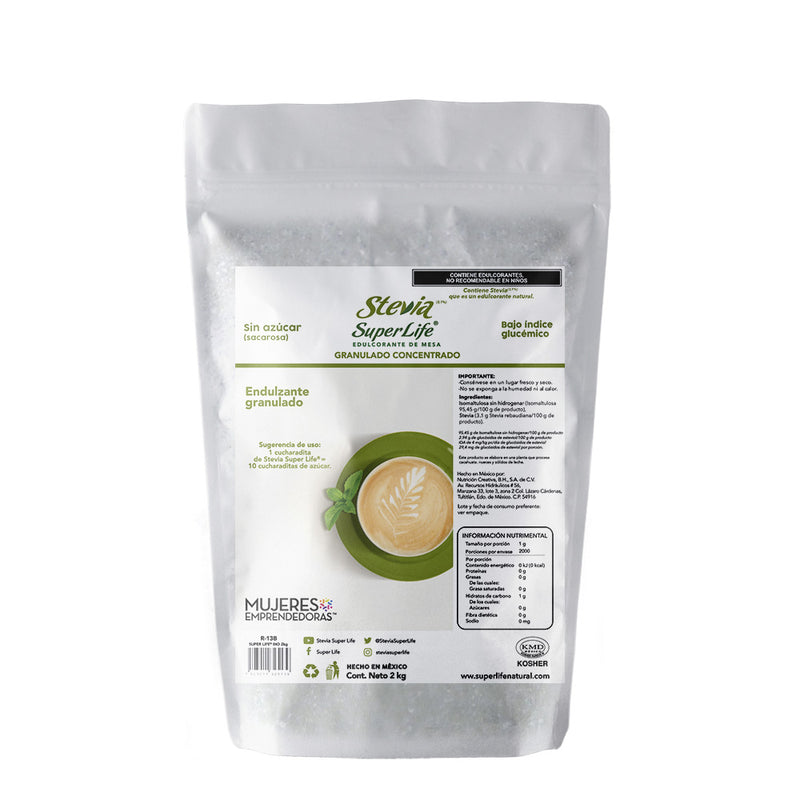 Stevia Super Life® Bio 2kg a granel sin azúcares, endulza 8 veces mas que el azúcar